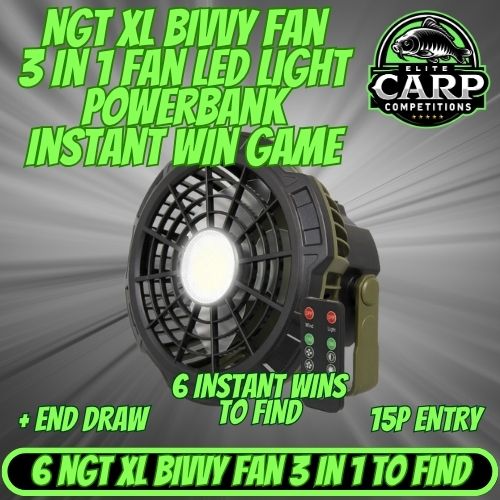 NGT XL BIVVY FAN 3 IN 1 FAN LED LIGHT AND POWER BANK INSTANT WIN GAME + END DRAW