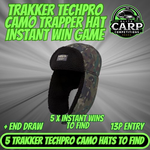 TRAKKER TECHPRO CAMO TRAPPER HAT INSTANT WIN GAME + END DRAW