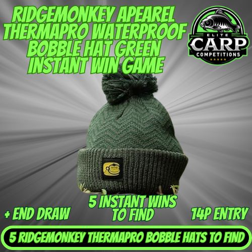 RIDGE MONKEY APEAREL THERMAPRO WATERPROOF BOBBLE HAT INSTANT WIN GAME + END DRAW